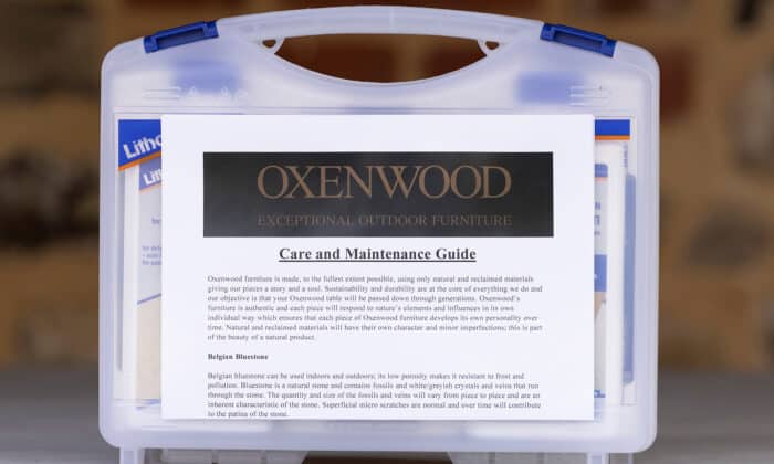 Oxenwood's Outdoor Furniture Maintenance Kit with Care and Maintenance Guide in box