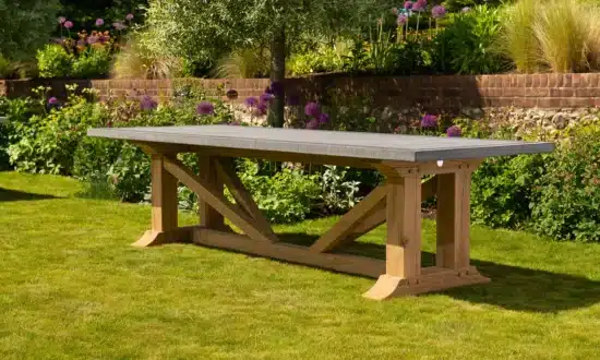 Hagen outdoor solid oak dining table in outdoor settings