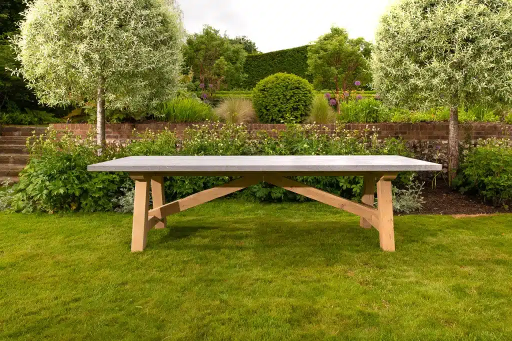 Lucius premium outdoor dining table side view