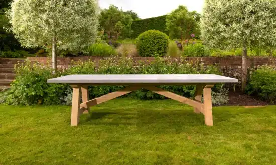 Lucius premium outdoor dining table side view